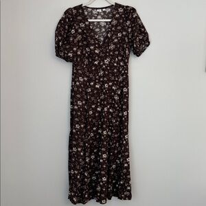 GAP Chocolate Floral Short Sleeve Midi Dress NWOT